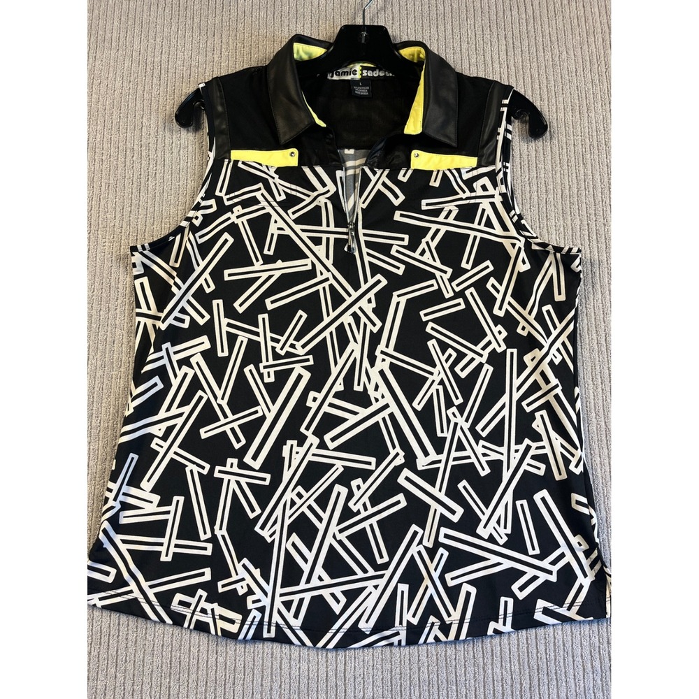 Jamie Sadock Tank Top Womens L Black White Geometric Sleeveless Golf Polo Tennis